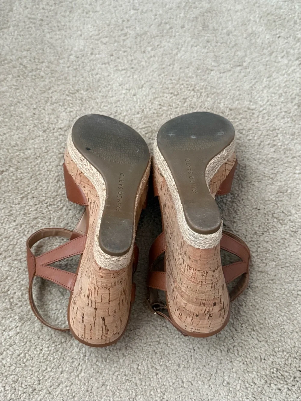 Franco Sarto Brown Leather Cork Wedge Sandals Women’s Size 8.5 - Picture 8 of 9